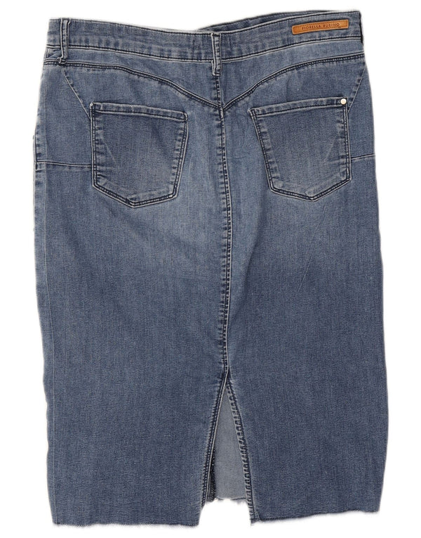 Saia jeans feminina Fiorella Rubino Reino Unido 12 médio W34 algodão azul