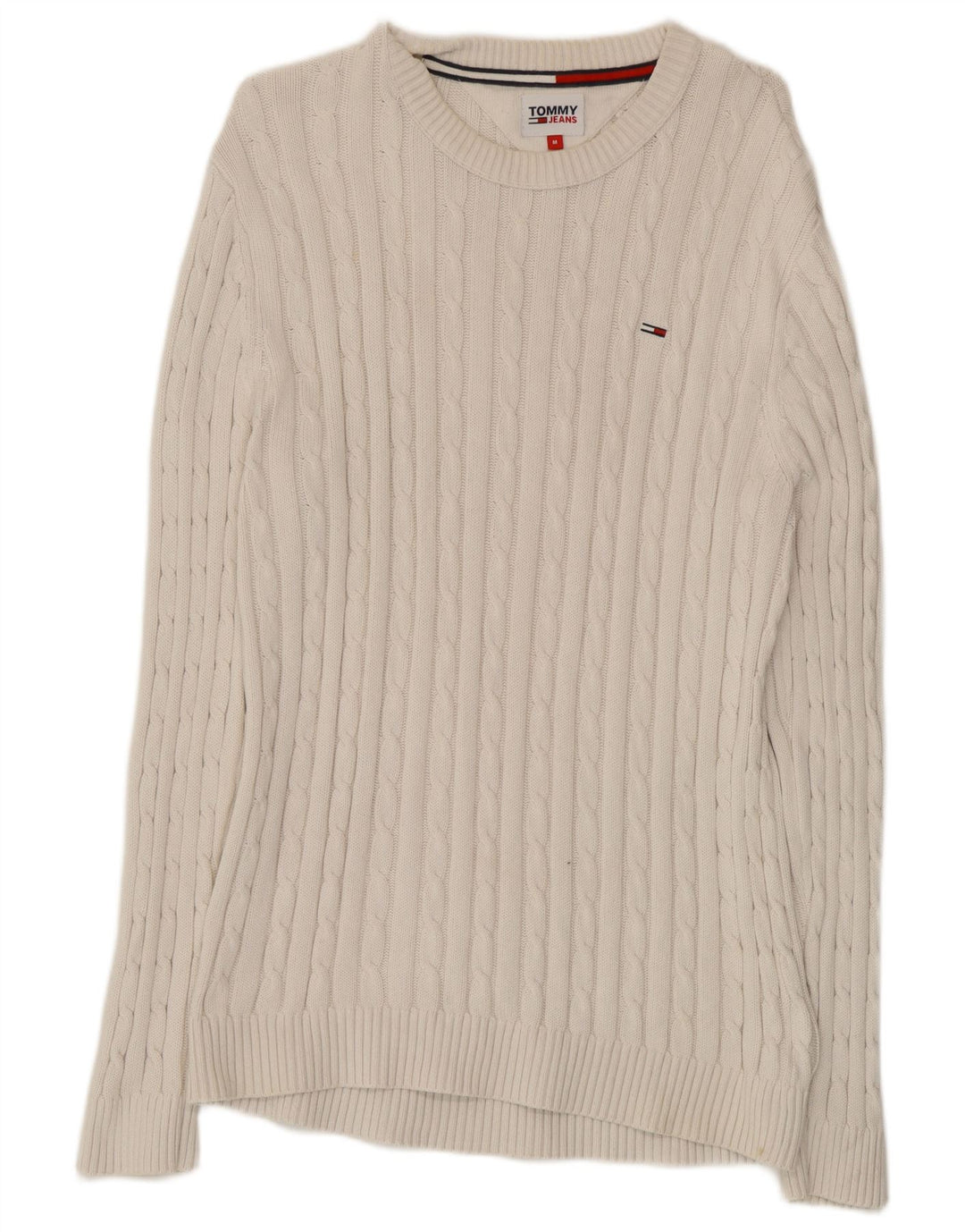 Suéter masculino Tommy Hilfiger com gola redonda, algodão branco médio