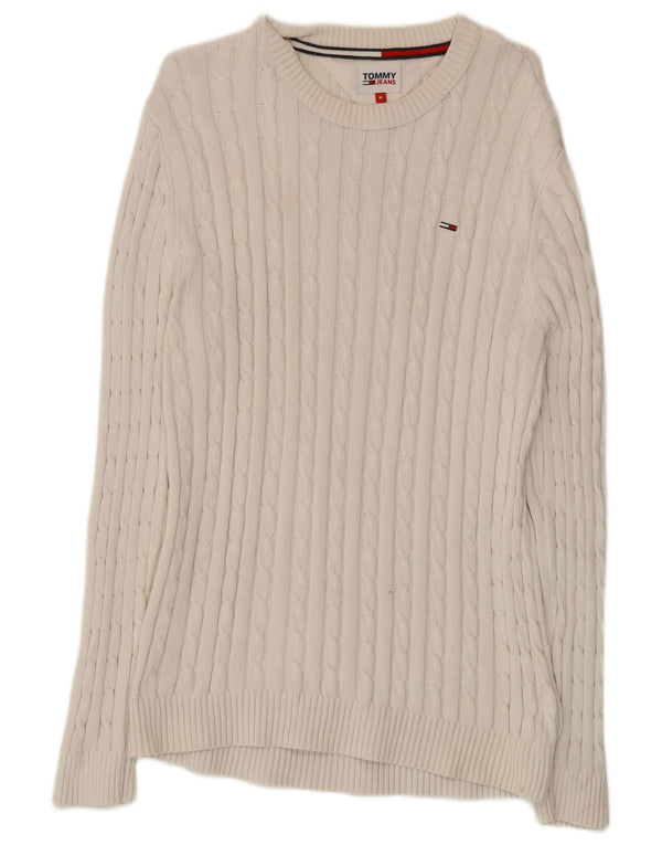 Suéter masculino Tommy Hilfiger com gola redonda, algodão branco médio