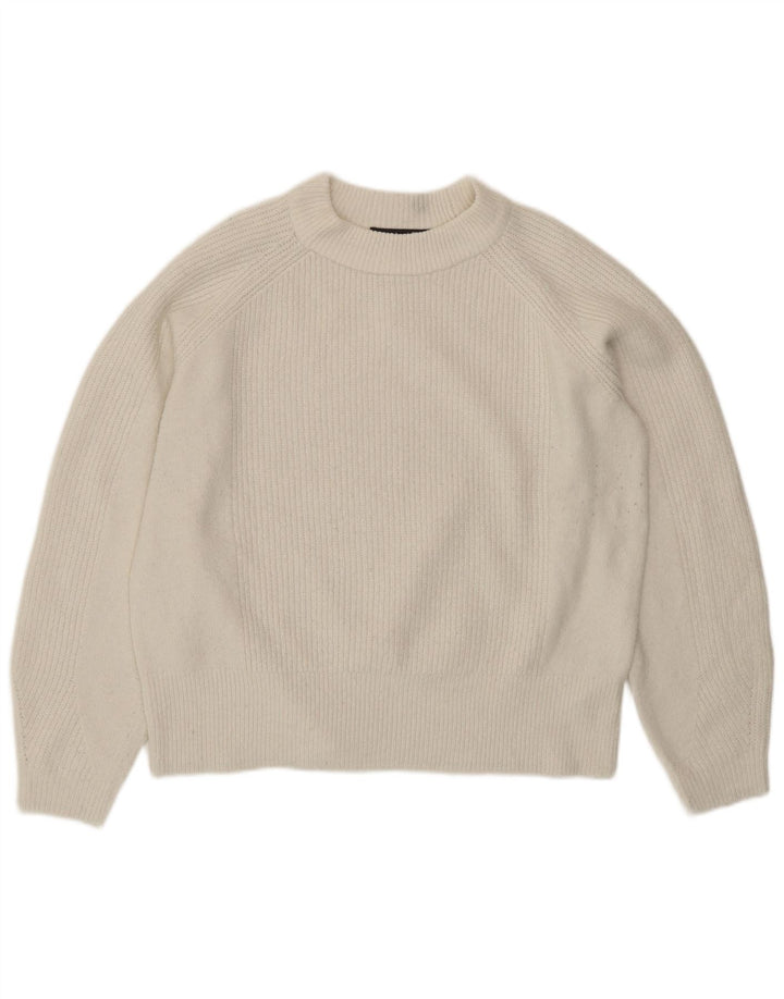 Suéter feminino Marks & Spencer com gola redonda Reino Unido 14 acrílico branco médio