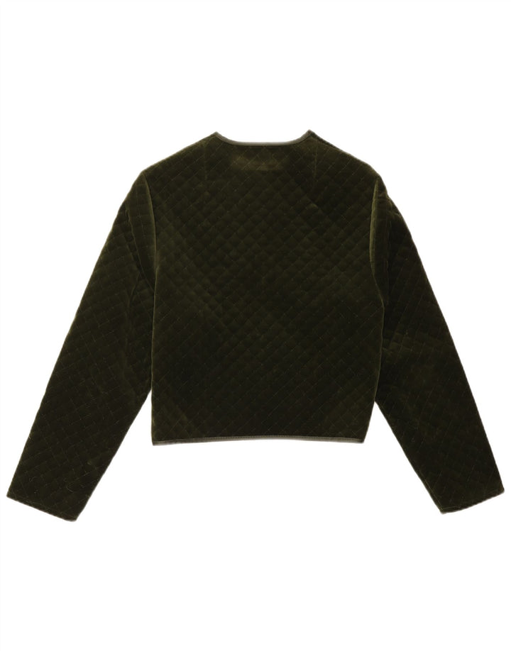 Jaqueta blazer acolchoada aberta feminina vintage Reino Unido 14 médio cáqui