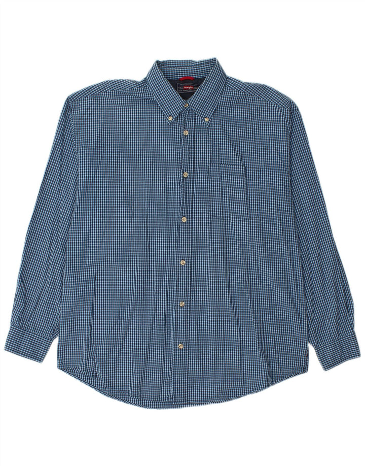 Camisa masculina Wrangler grande algodão xadrez azul