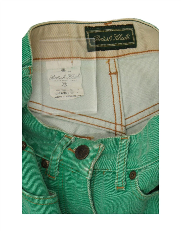 Shorts jeans de cintura alta feminino cáqui britânico W26 algodão verde pequeno