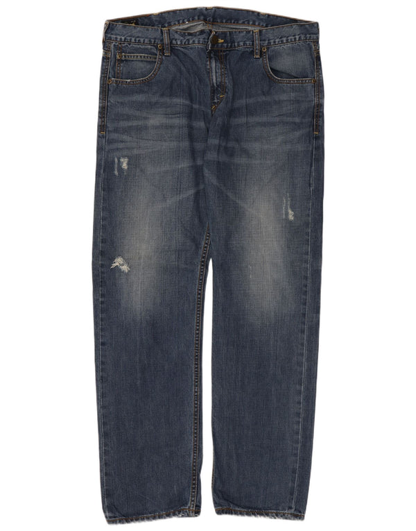 Lee Mens Knox Distressed Straight Jeans W38 L32 Azul Algodão