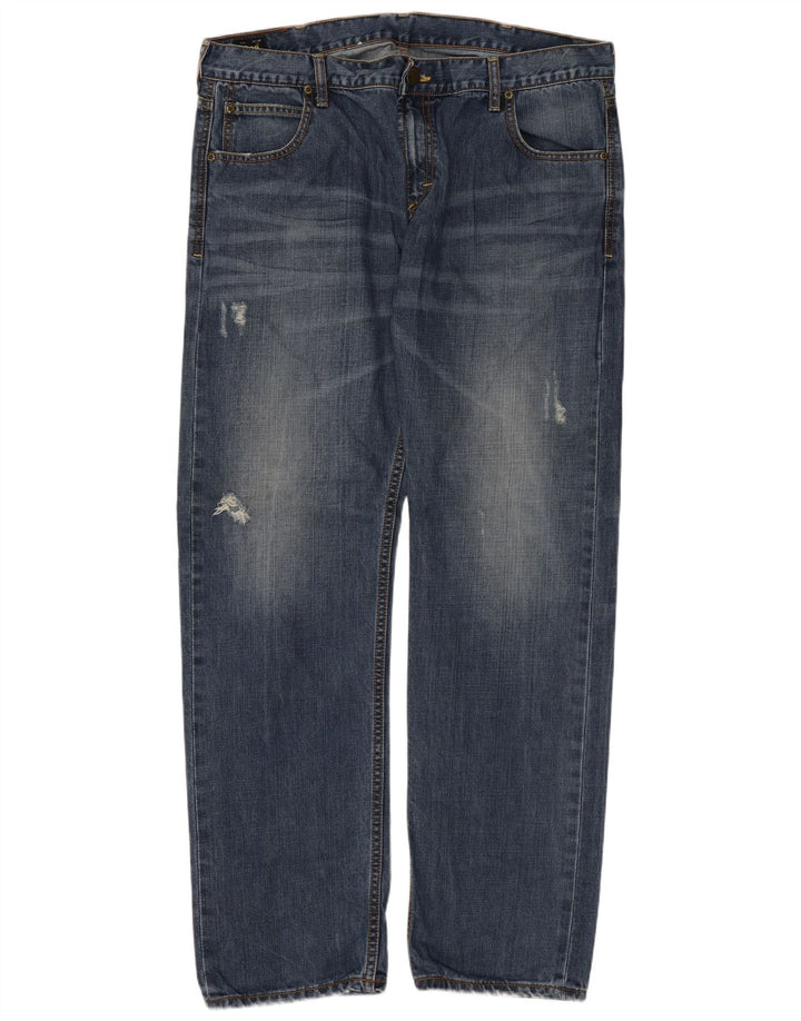 Lee Mens Knox Distressed Straight Jeans W38 L32 Azul Algodão