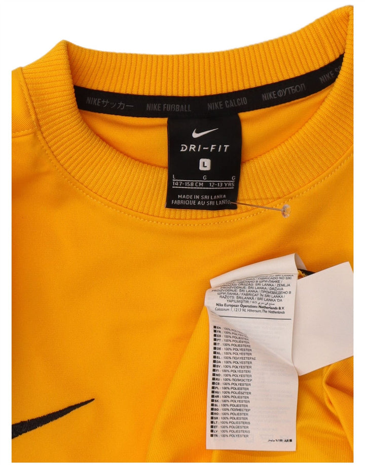 Top Nike Boys Dri Fit manga comprida 12-13 anos grande bloco colorido amarelo