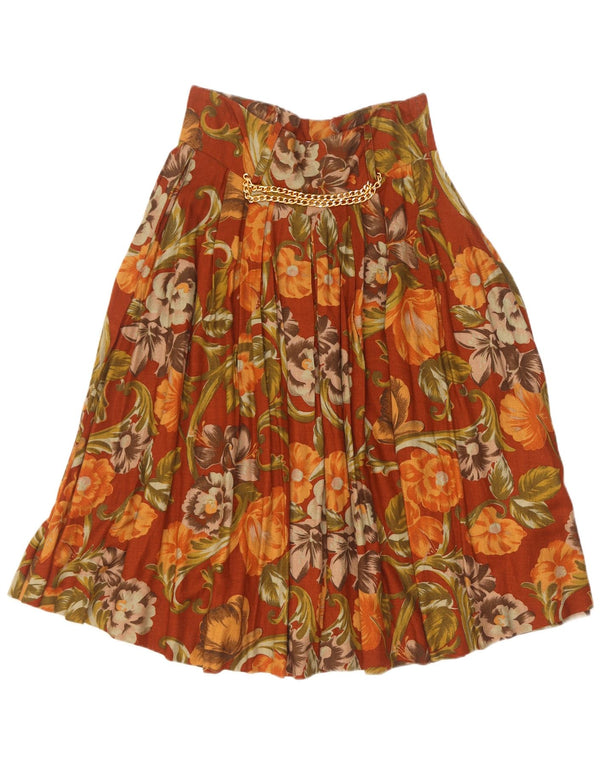 Saia plissada feminina vintage IT 44 médio W28 marrom floral
