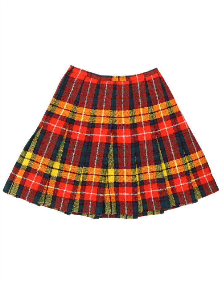 Saia plissada feminina vintage W26 pequena xadrez multicolorida
