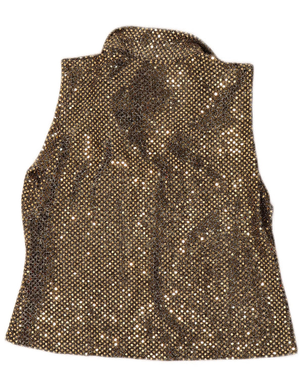 Blusa feminina Sara Glenzer sem mangas com lantejoulas Reino Unido 12 médio dourado nylon