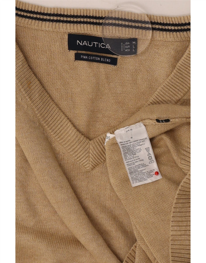 Suéter masculino NAUTICA com decote em V de algodão bege médio