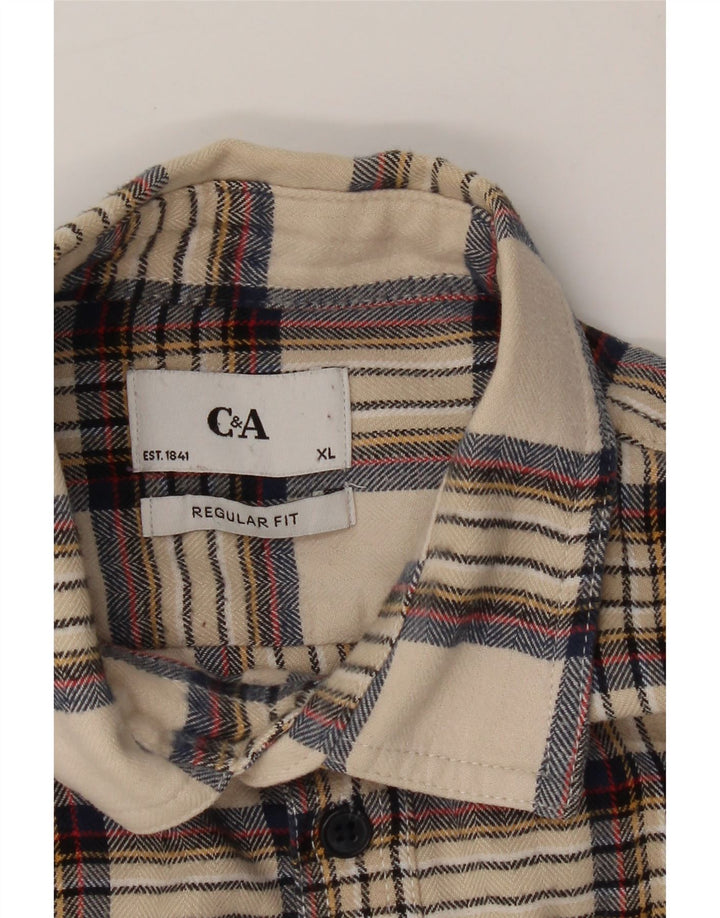 C&A Mens Regular Fit Flannel Shirt XL Beige Check Cotton Vintage C&A and Second-Hand C&A from Messina Hembry 
