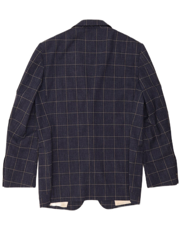 Jaqueta blazer masculina vintage com 2 botões Reino Unido 40 grande lã xadrez azul marinho