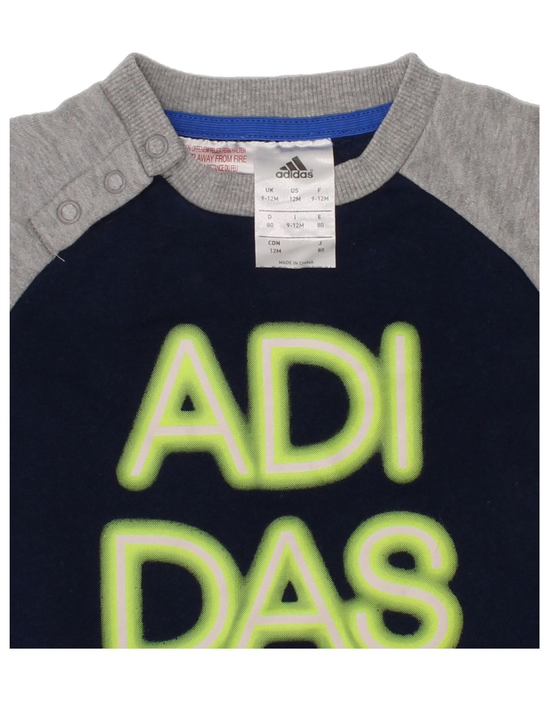 ADIDAS Baby Boys Graphic Sweatshirt Jumper 9-12 Months Navy Blue Vintage Adidas and Second-Hand Adidas from Messina Hembry 