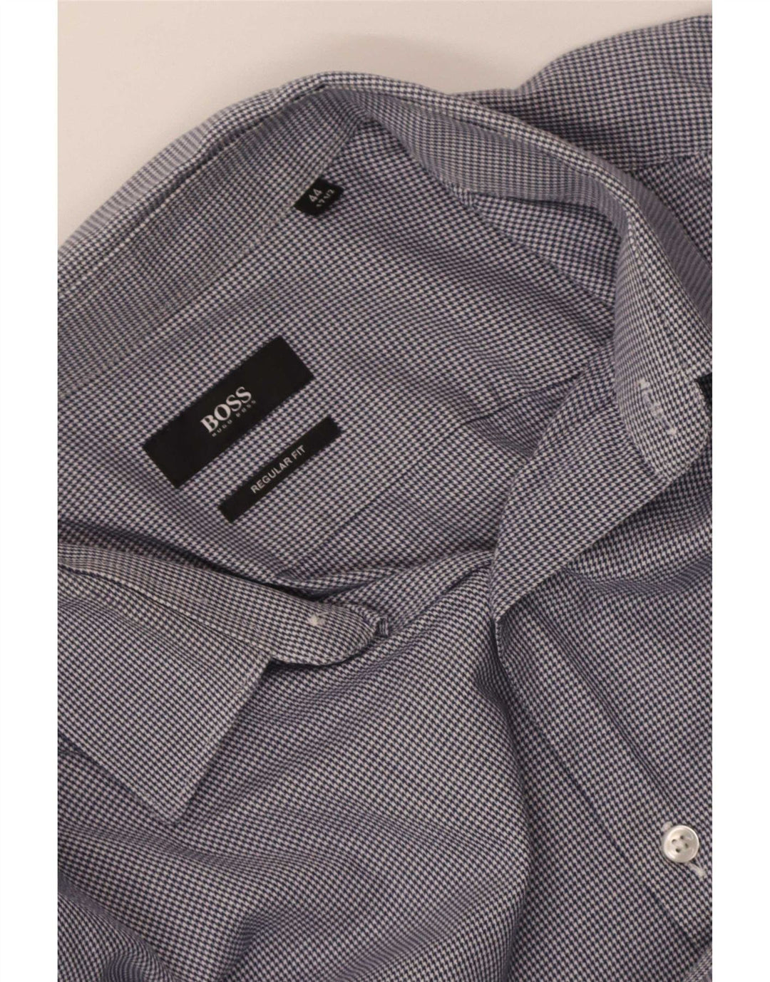 Camisa masculina de ajuste regular Hugo Boss tamanho 44 17 1/2 XL azul houndstooth
