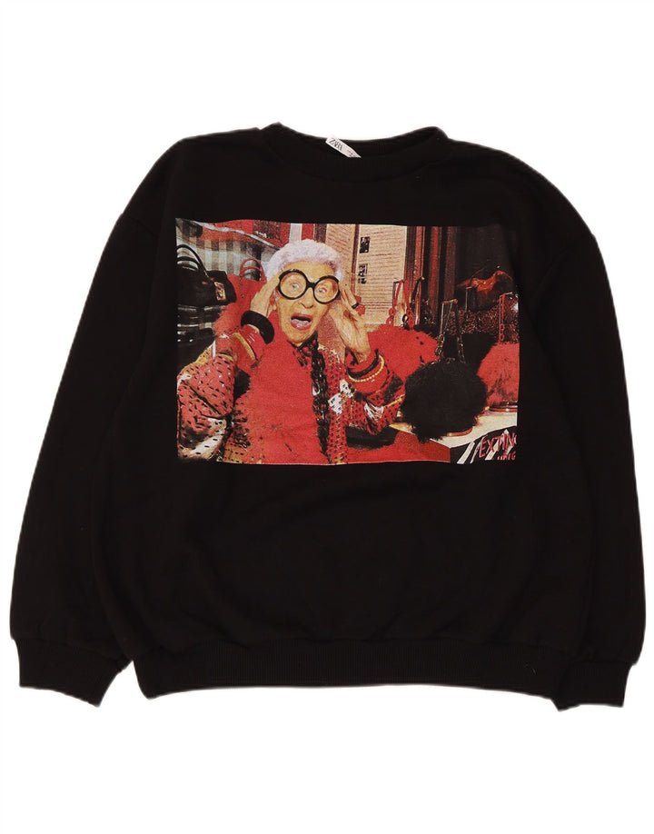 ZARA moletom gráfico feminino jumper UK 14 médio algodão preto