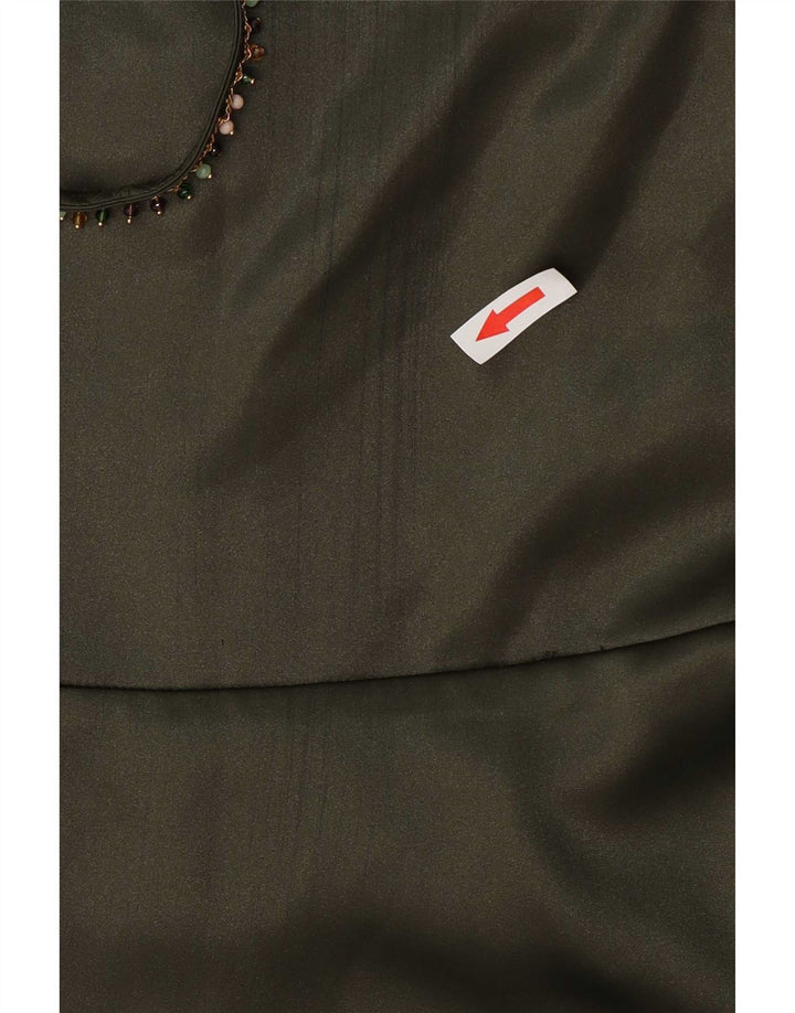 Vestido maxi feminino sem mangas Zara Reino Unido 10 pequeno poliéster verde