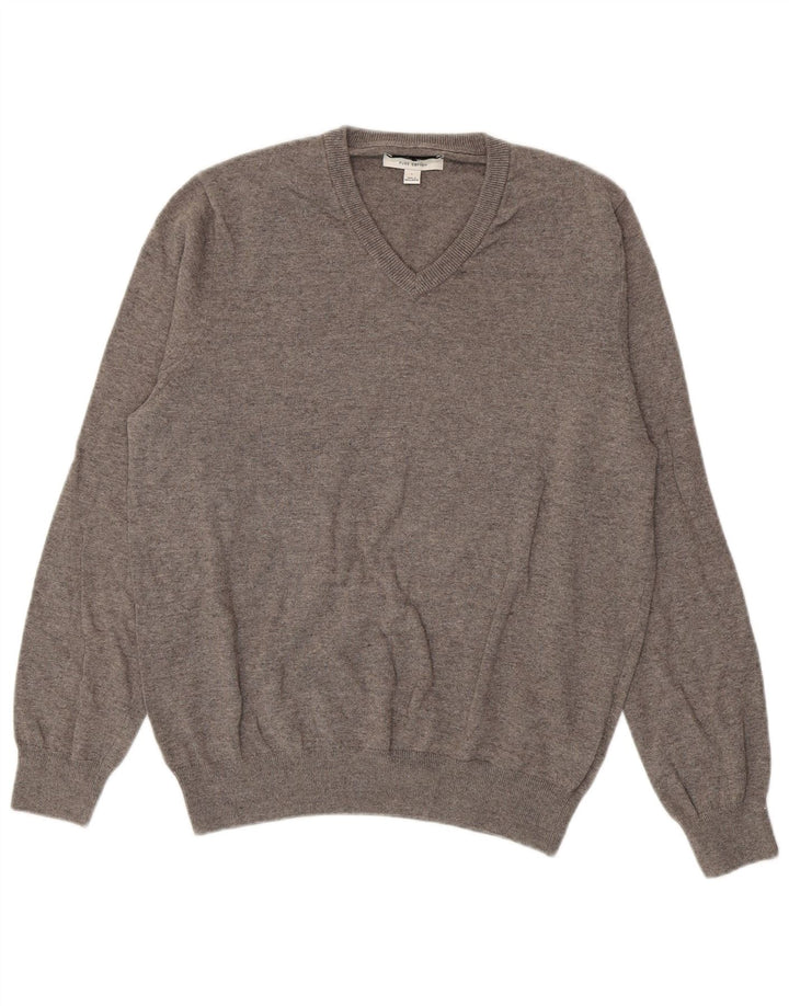 Suéter masculino Marks & Spencer com decote em V grande algodão cinza