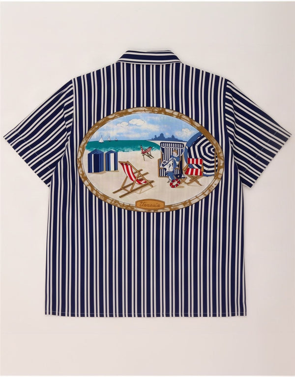 Camisa gráfica feminina vintage Reino Unido 14 grande azul marinho listrado náutico