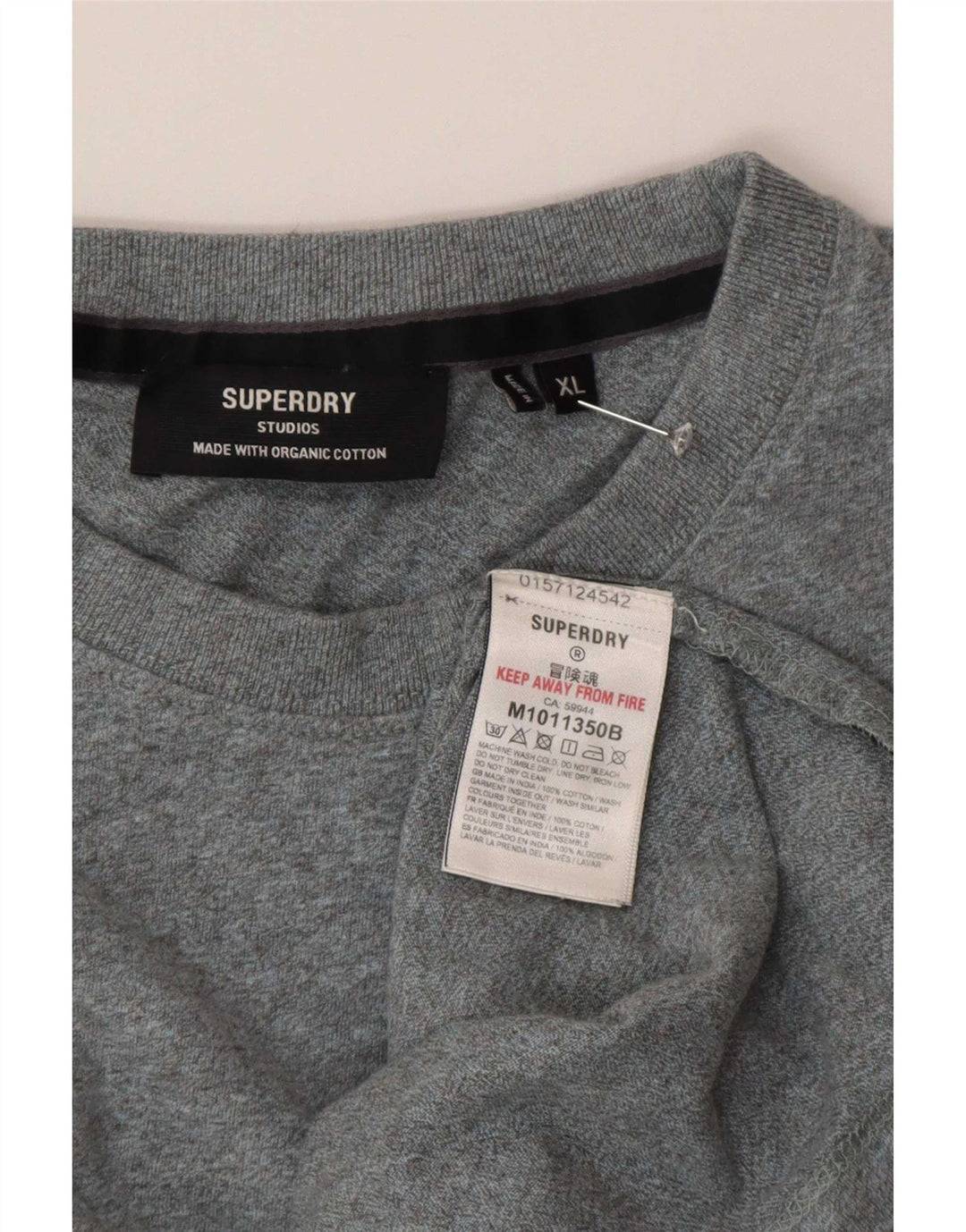 Camiseta masculina Superdry Top XL algodão manchado cinza