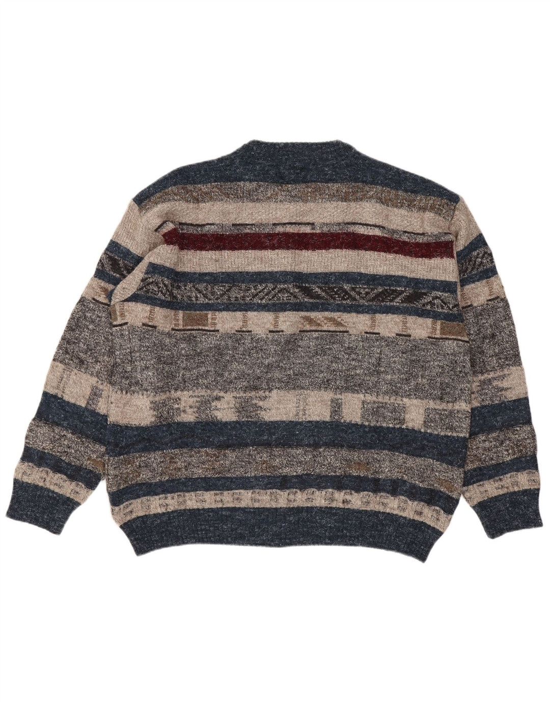 Suéter vintage masculino com gola redonda, grande listrado multicolorido
