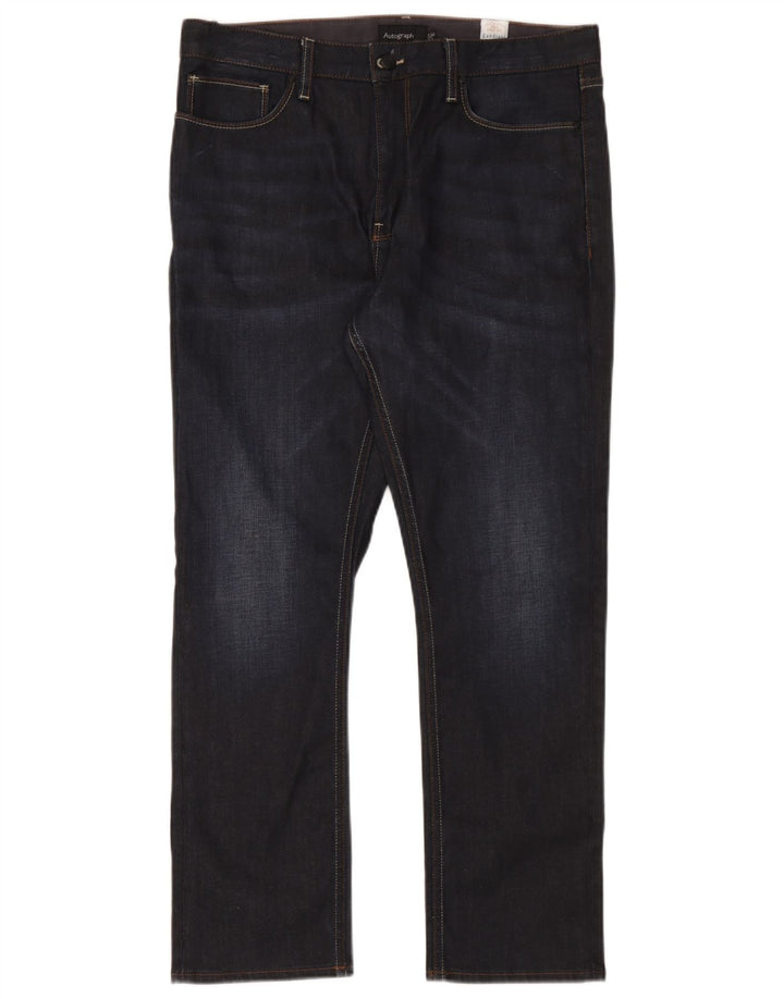 Marks & Spencer Masculino Autograph Slim Jeans W36 L29 Azul Marinho Algodão