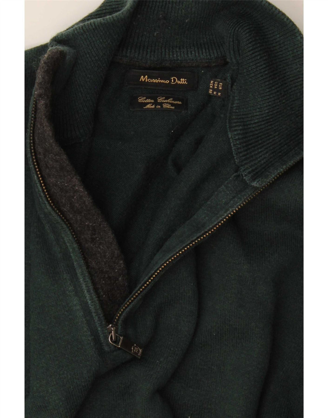 Suéter masculino Massimo Dutti com zíper e gola em algodão verde médio