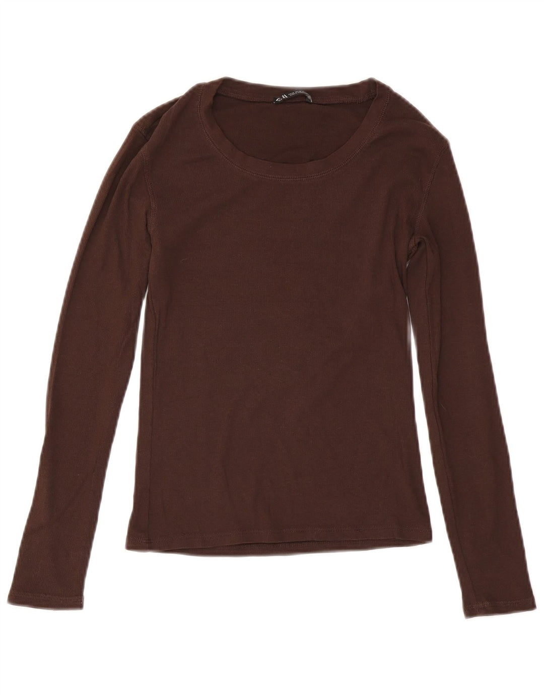 Top feminino Zara manga comprida UK 12 algodão marrom médio