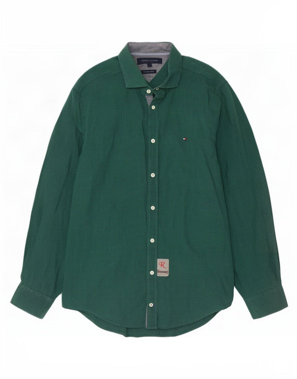 Camisa masculina Tommy Hilfiger New York Fit pequena verde algodão guingão