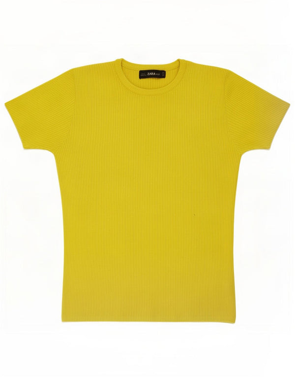 Camiseta feminina Zara Top UK 10 pequena viscose amarela