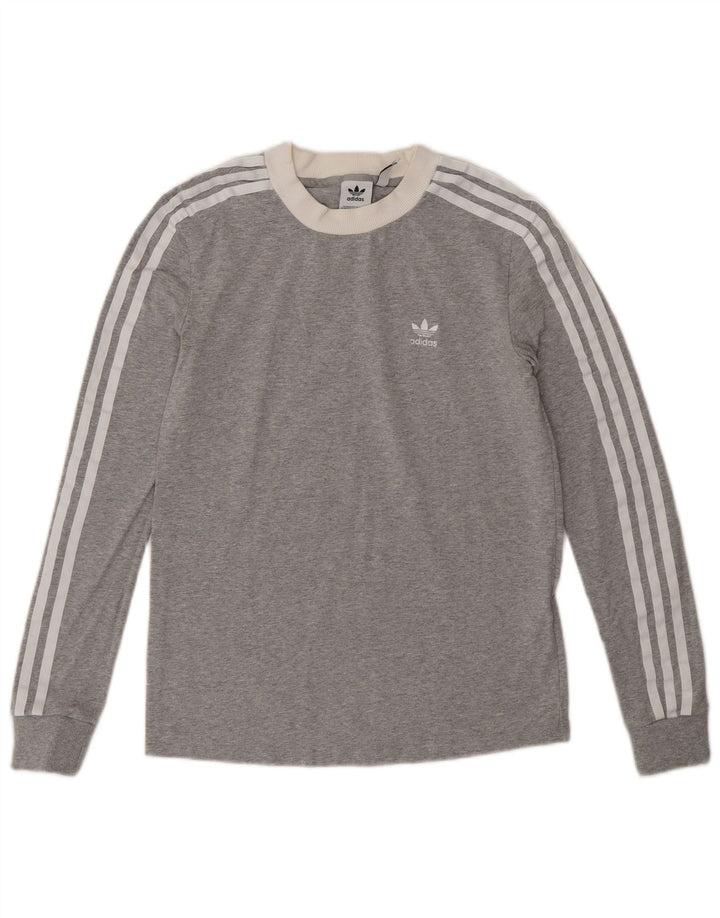 Top feminino Adidas manga comprida UK 8 pequeno algodão cinza