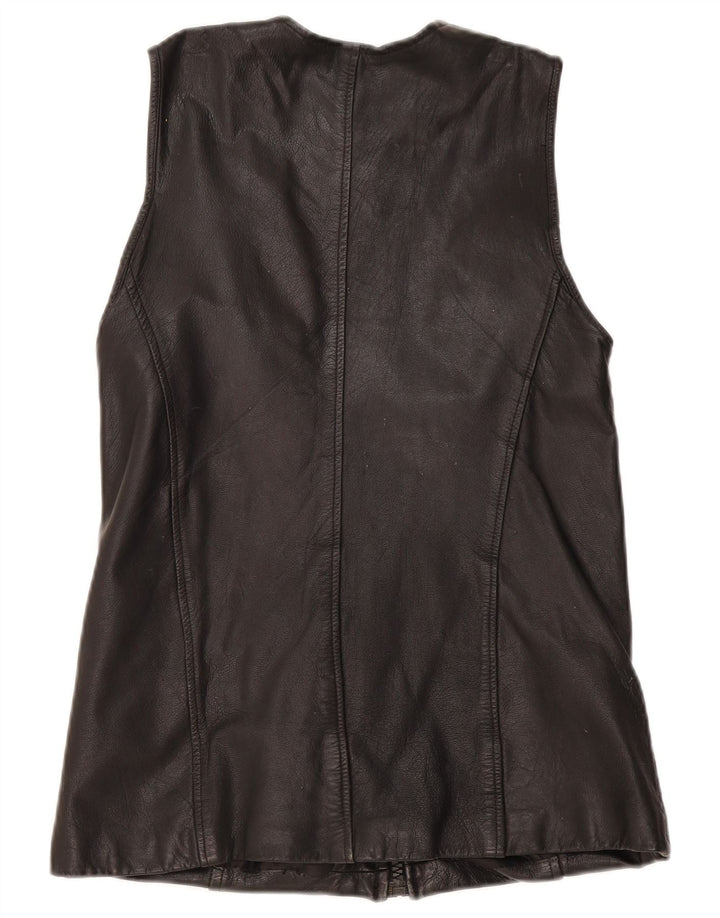 Colete de couro feminino vintage UK 12 couro preto médio