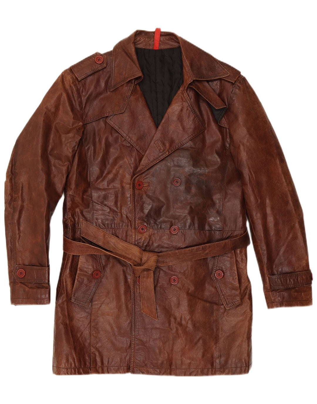 Casaco masculino de couro militar com peito duplo VINTAGE IT 50 grande marrom