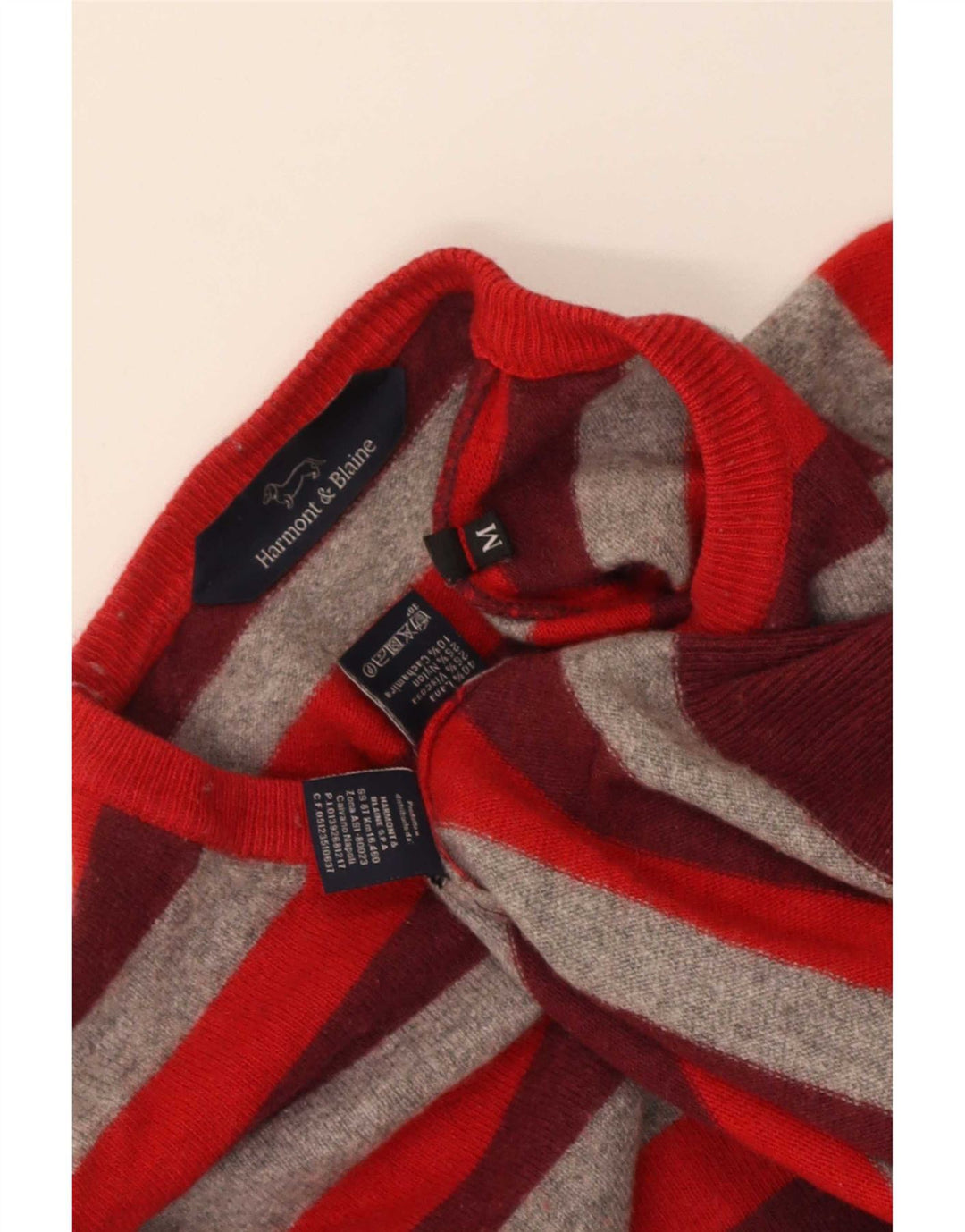 Suéter masculino Harmont & Blaine com gola redonda, lã listrada vermelha média