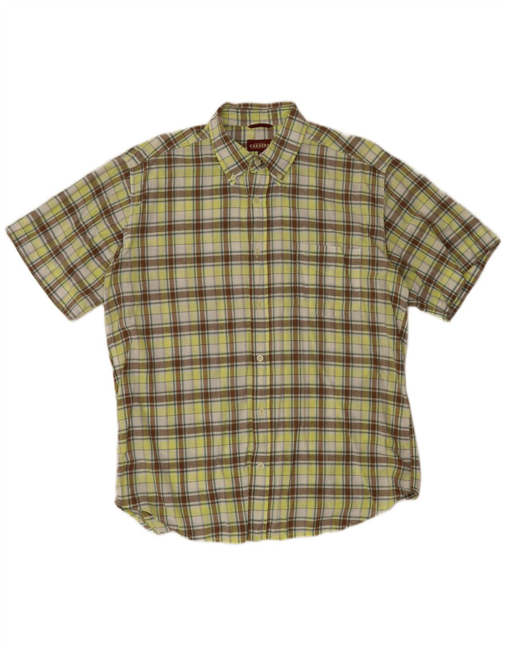 Camisa masculina de manga curta Carrera grande algodão xadrez verde