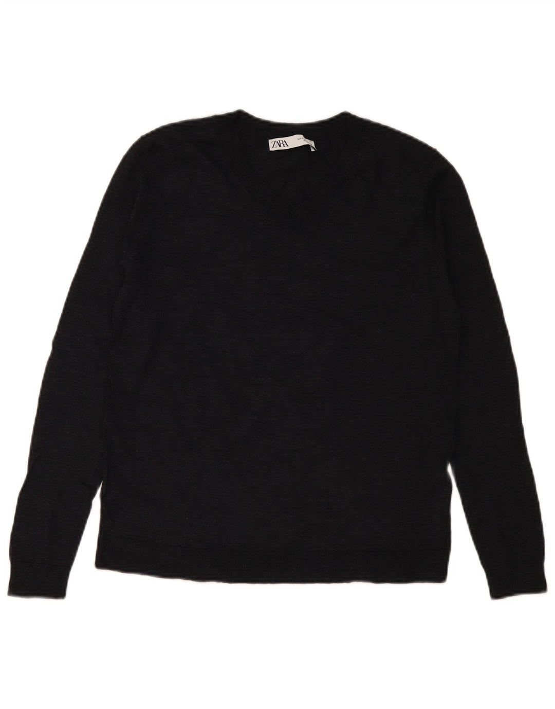 Suéter feminino Zara com decote em V Reino Unido 10 pequeno lã azul marinho