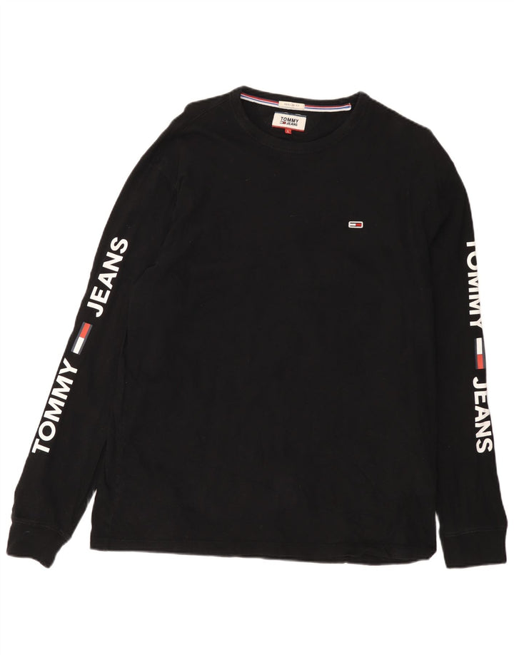 Top gráfico masculino Tommy Hilfiger manga comprida grande algodão preto