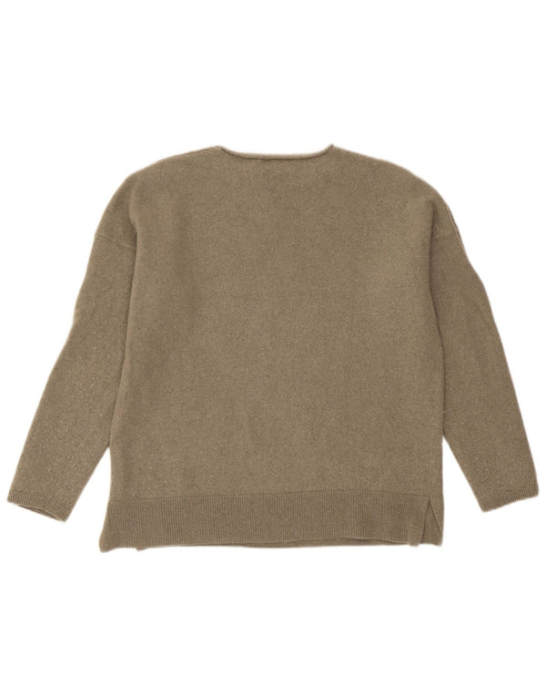 Suéter feminino Massimo Dutti cropped grande com gola canoa Reino Unido 6 XS cáqui