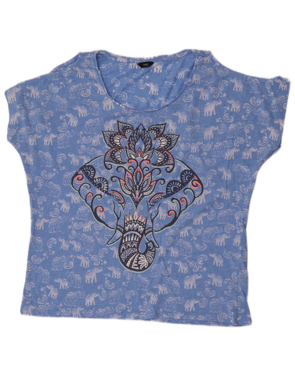 Blusa feminina estampada com ombro de fora da M&Co Reino Unido 16 grande azul floral