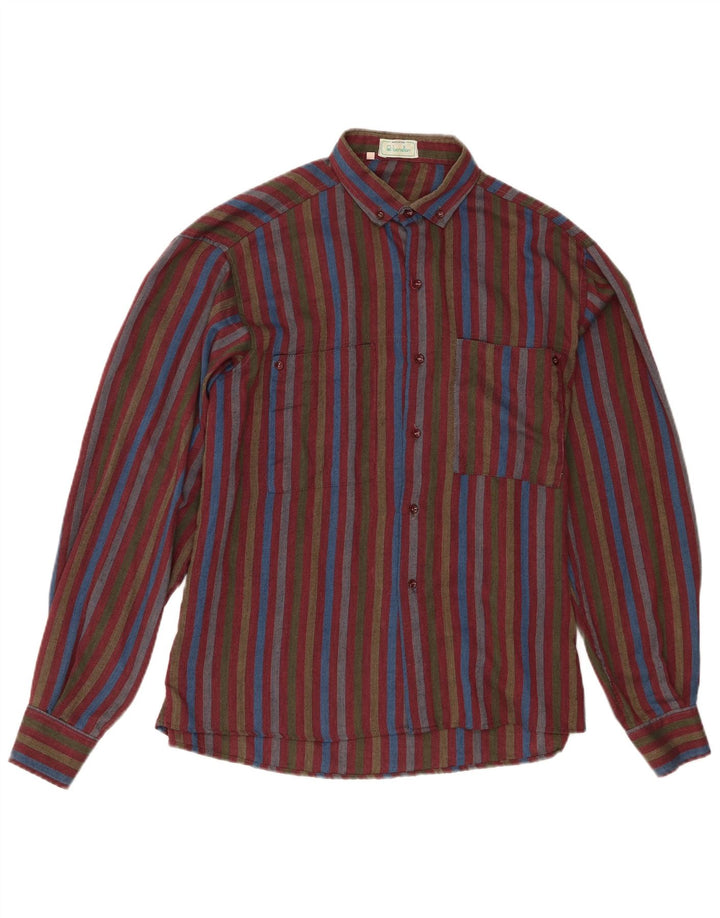 Camisa masculina de flanela Benetton pequena de algodão listrado multicolorido
