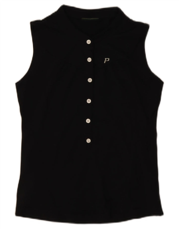 Camisa polo feminina sem mangas Peak Performance UK 10 pequena poliamida preta