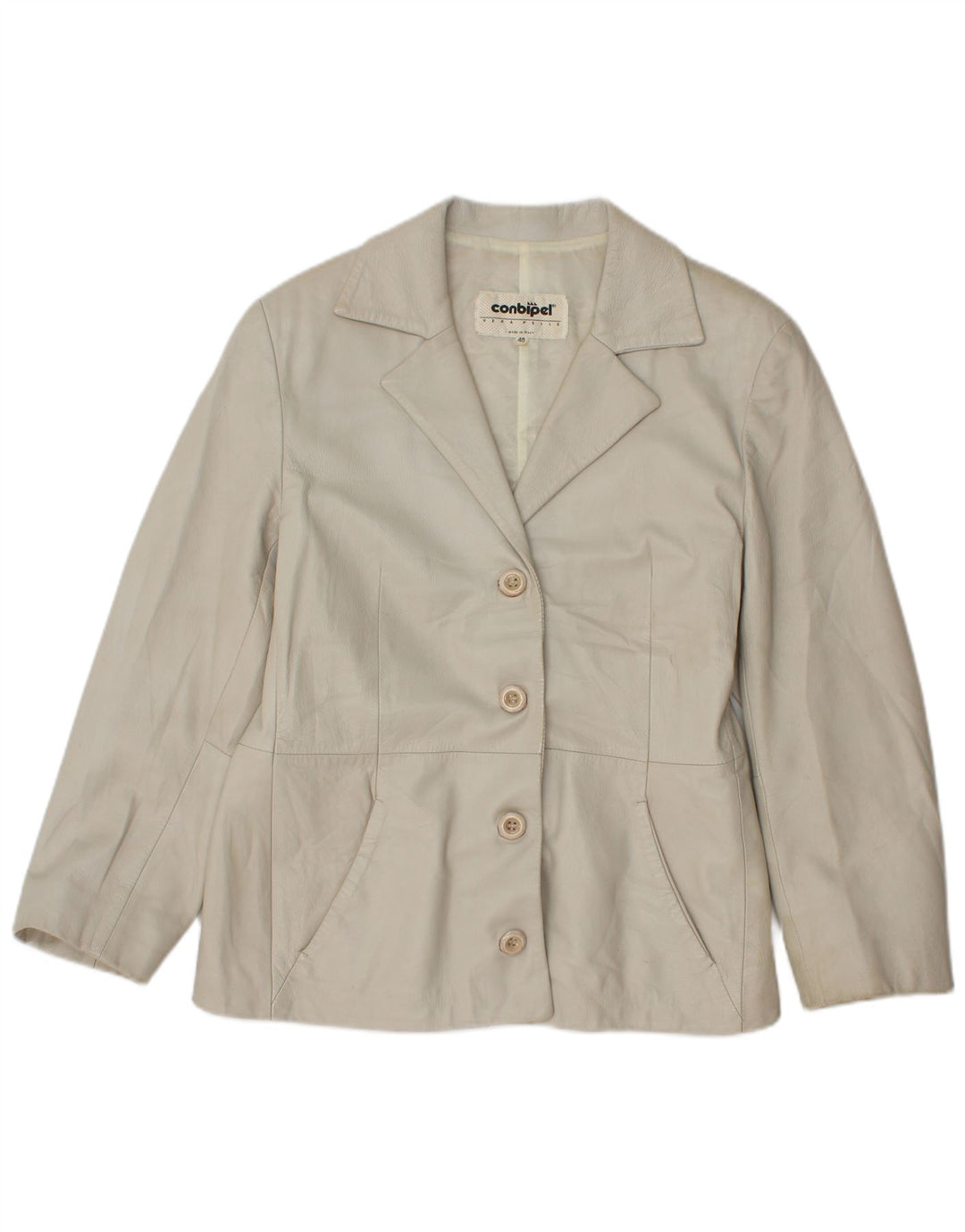 Jaqueta blazer feminina de couro com 4 botões da Conbipel IT 48 XL couro cinza