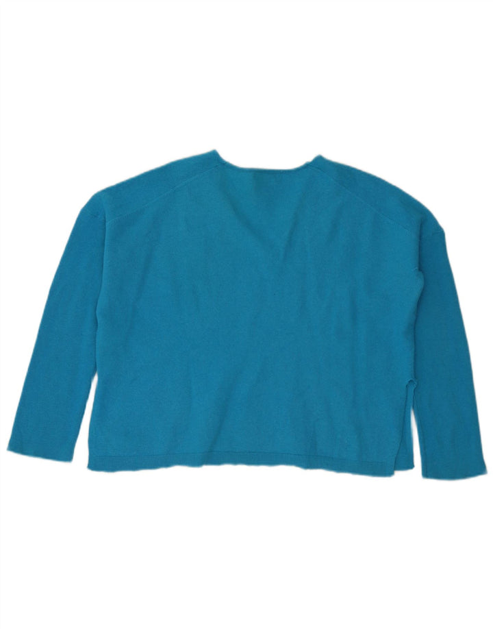 Suéter feminino Massimo Dutti cropped oversized com decote em V Reino Unido 10 pequeno azul