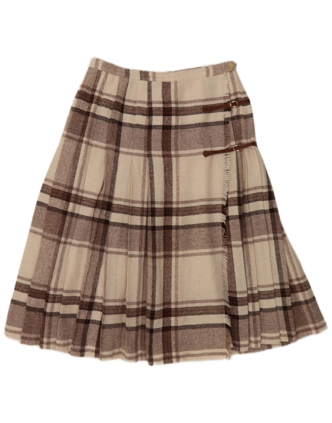 Saia feminina vintage Kilted W28 xadrez marrom médio