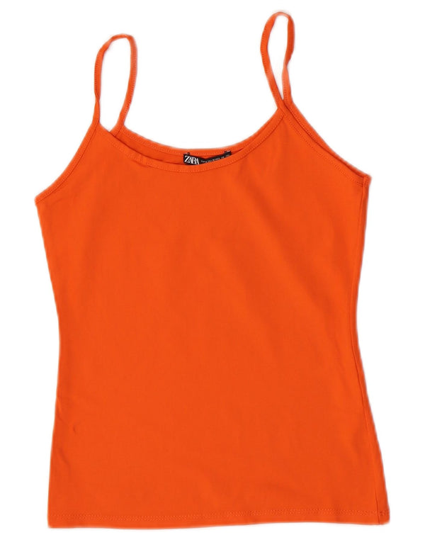 Zara Womens Cami Top UK 12 Médio Laranja Poliamida