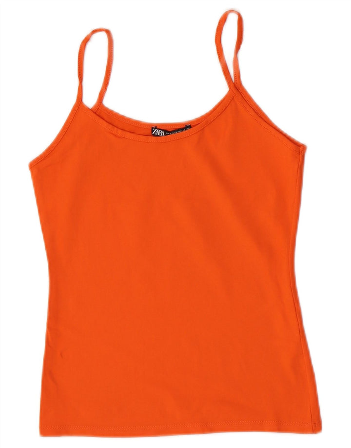 Zara Womens Cami Top UK 12 Médio Laranja Poliamida