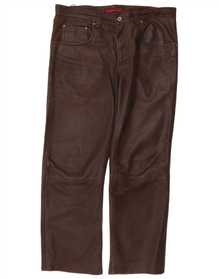Calça masculina de couro Maddox W36 L28 couro marrom