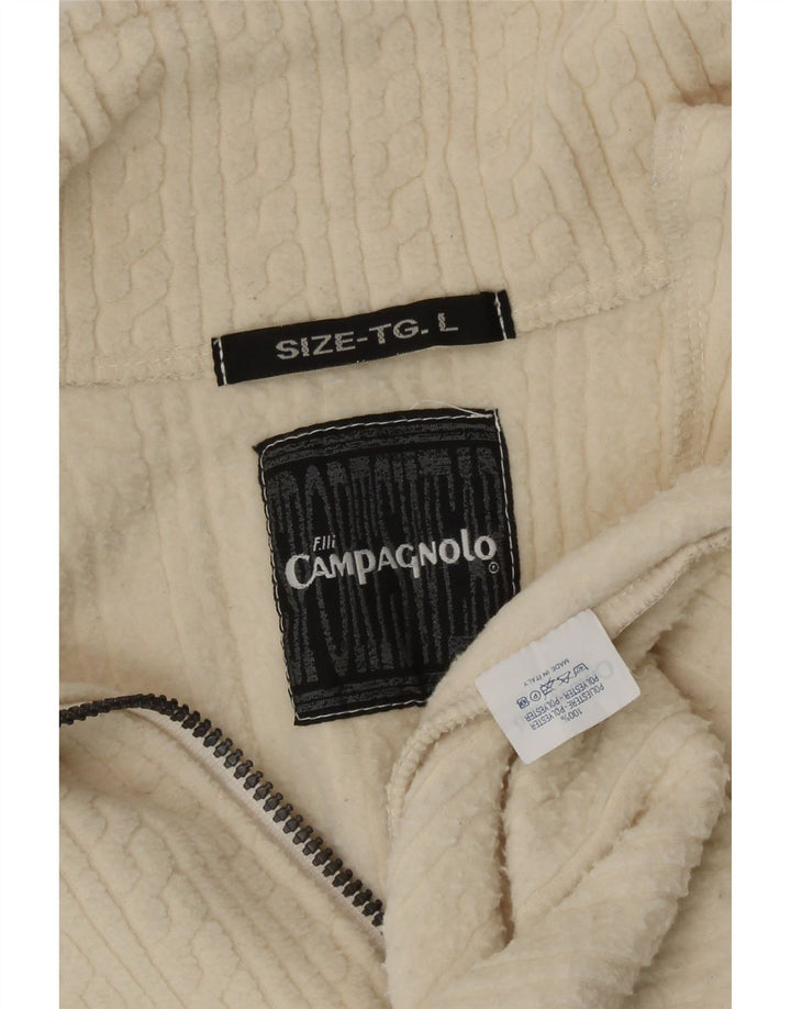 Suéter de lã masculino F.LLI Campagnolo com zíper e gola grande em poliéster branco