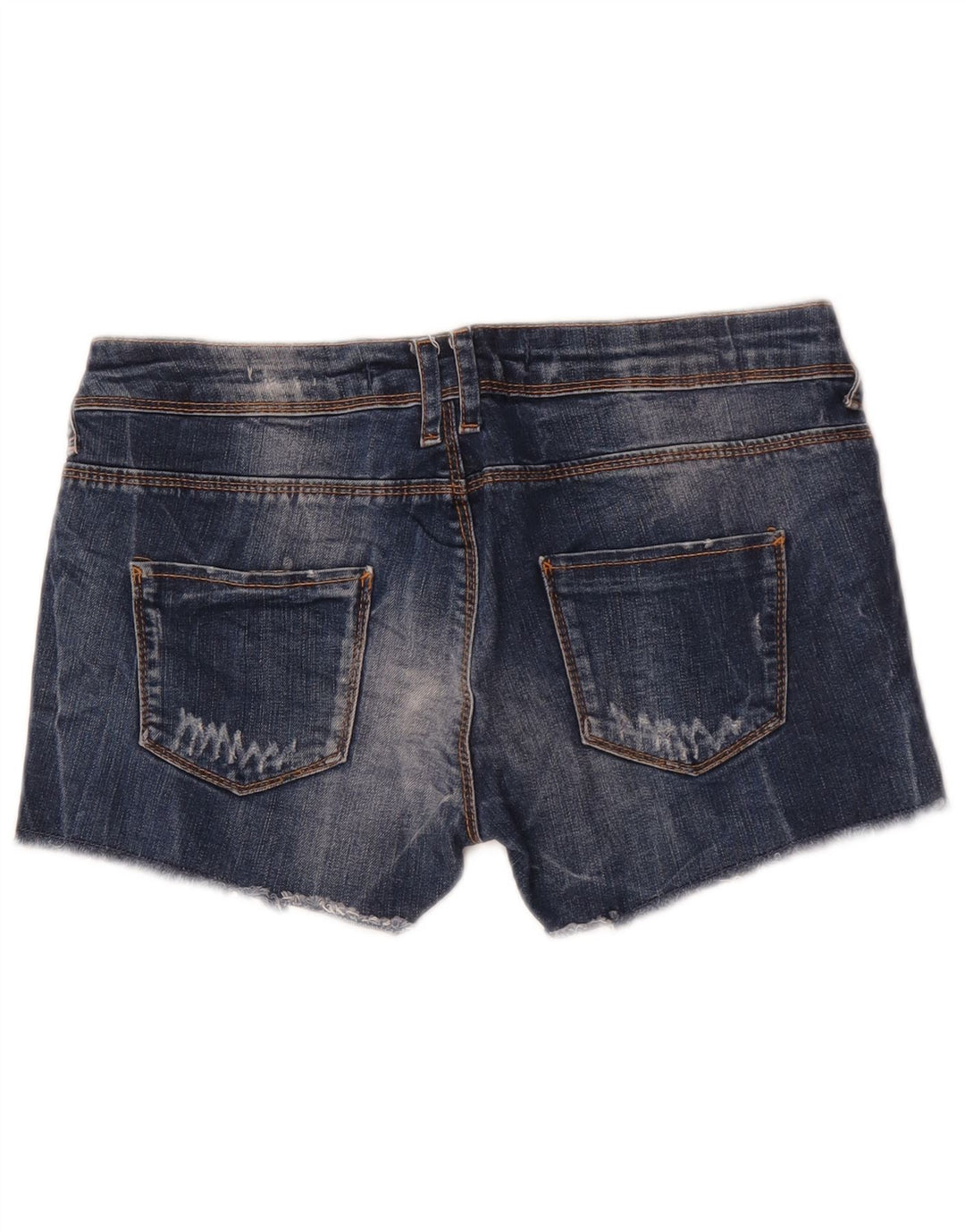 Zara Shorts jeans feminino desgastado UE 38 pequeno W28 azul