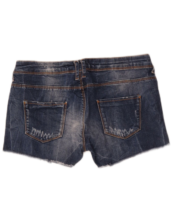 Zara Shorts jeans feminino desgastado UE 38 pequeno W28 azul