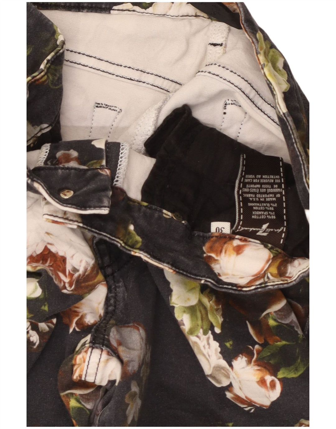 7 FOR ALL MANKIND Calça jeans feminina slim W30 L26 algodão floral preto